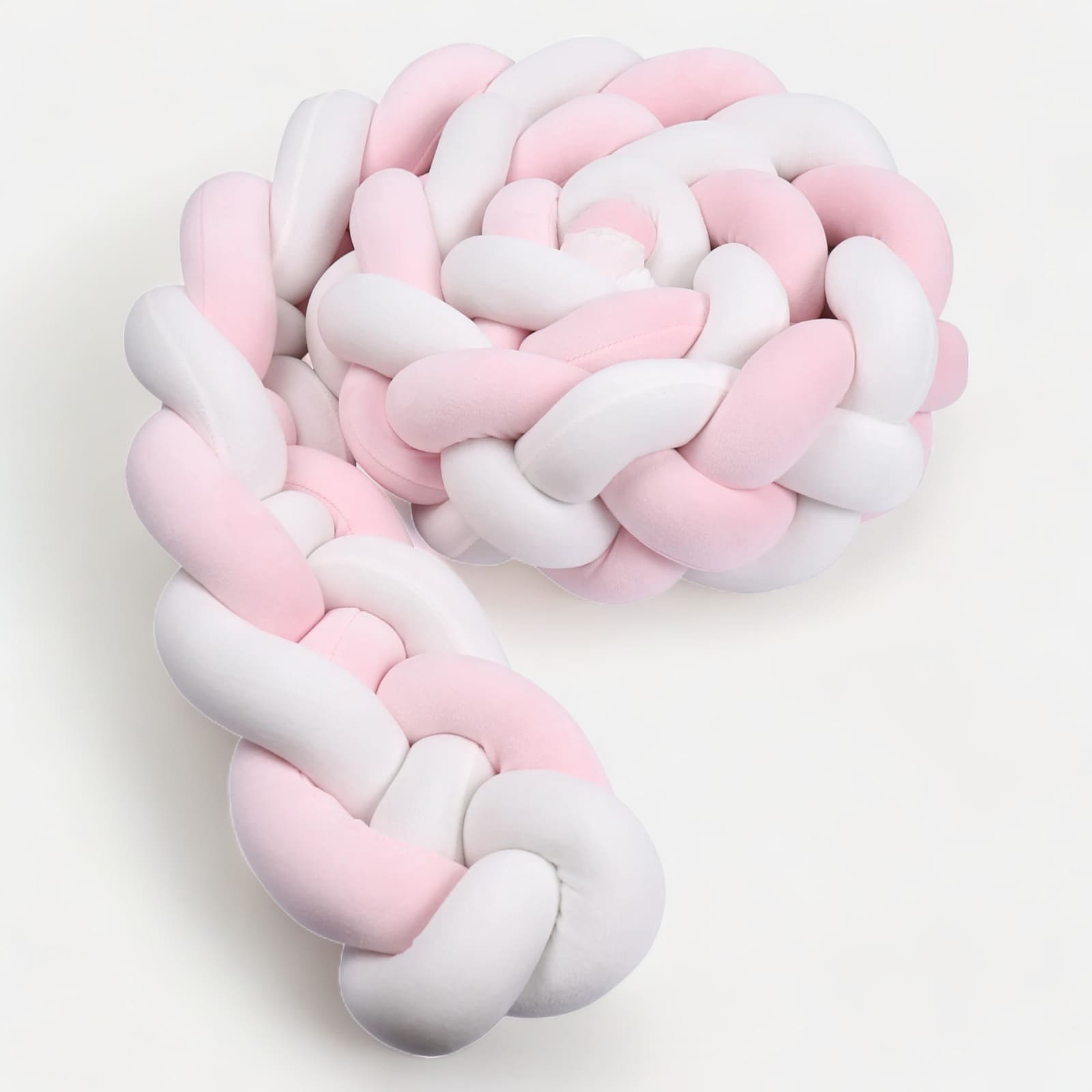 tour de lit tressé rose et blanc