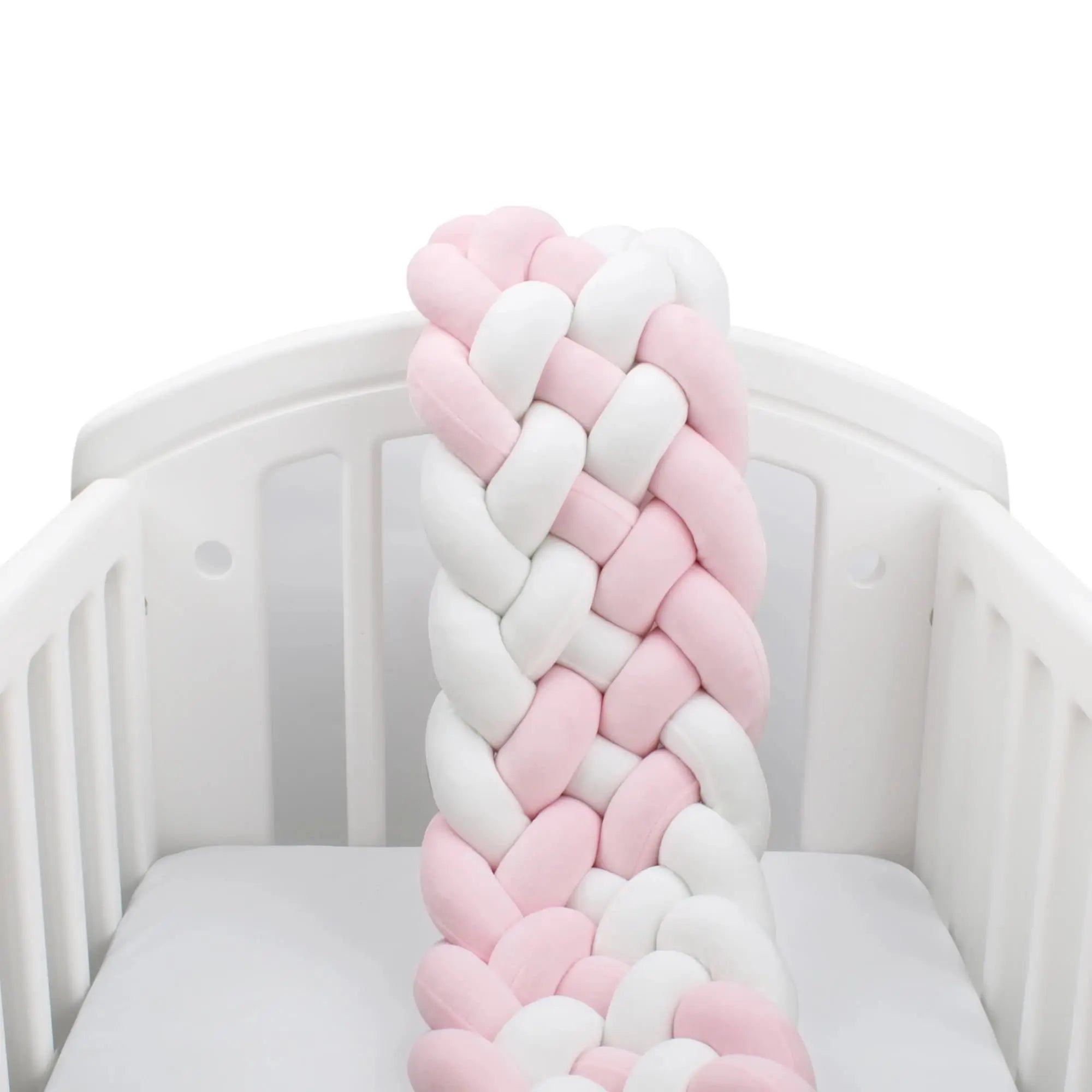 tour de lit tressé rose et blanc 6 brins