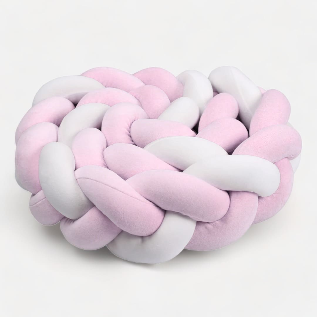 tour de lit tressé rose et blanc fille