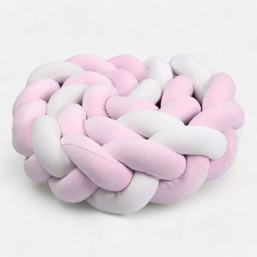 tour de lit tressé rose et blanc fille
