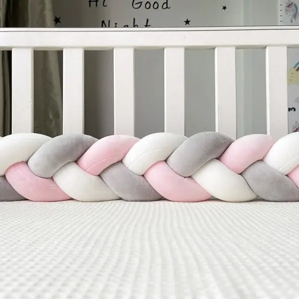 tour de lit tresse rose et gris