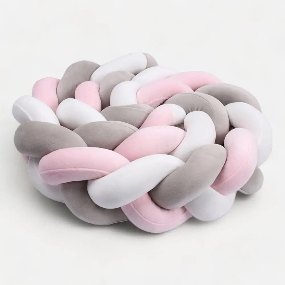 tour de lit tressé rose gris blanc